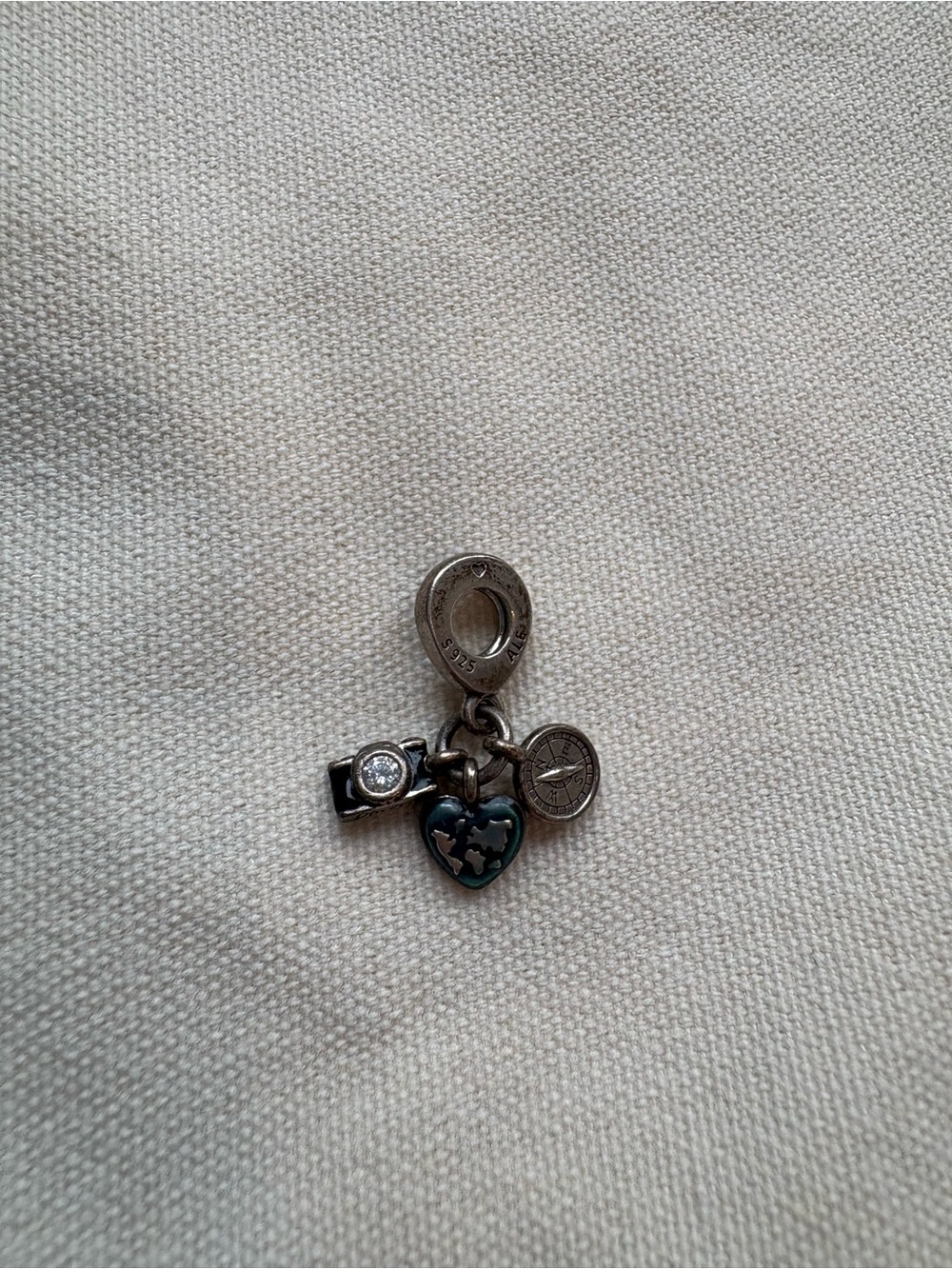 Pandora Camera, Heart, and Compass Triple Dangle Charm